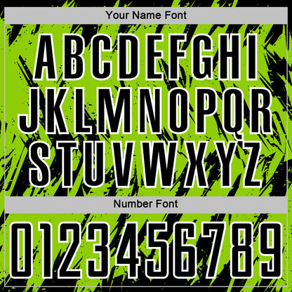 Custom Neon Green Black-White Splatter Torn Sharp Brush Stroke Sublimation Soccer Uniform Jersey