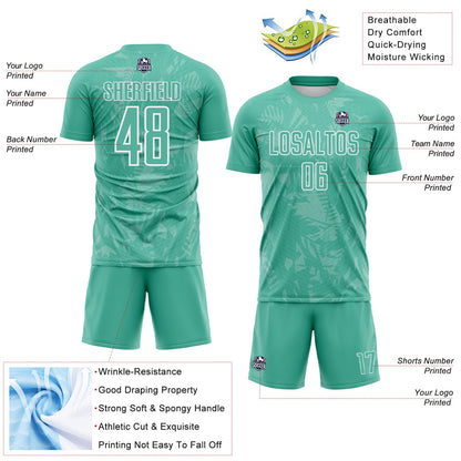 Custom Ice Blue White Brasil Geometric Tropical Rainforest Sublimation Soccer Uniform Jersey