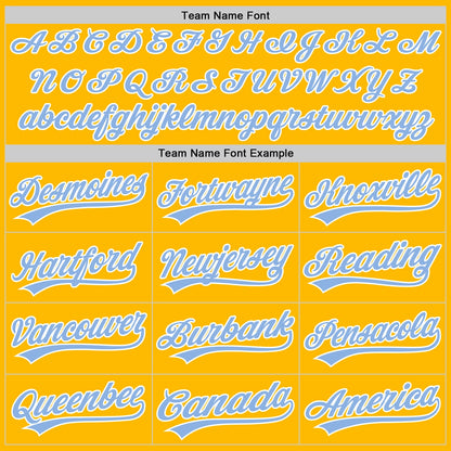 Custom Gold Light Blue-White Two-Button Unisex Softball Jersey