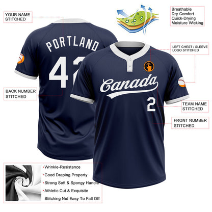 Custom Navy White Two-Button Unisex Softball Jersey