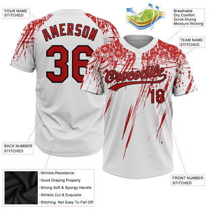 Custom White Red-Black 3D Pattern Two-Button Unisex Softball Jersey