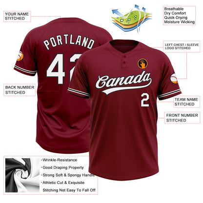 Custom Crimson White-Black Two-Button Unisex Softball Jersey