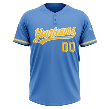Custom Powder Blue Yellow-White Two-Button Unisex Softball Jersey