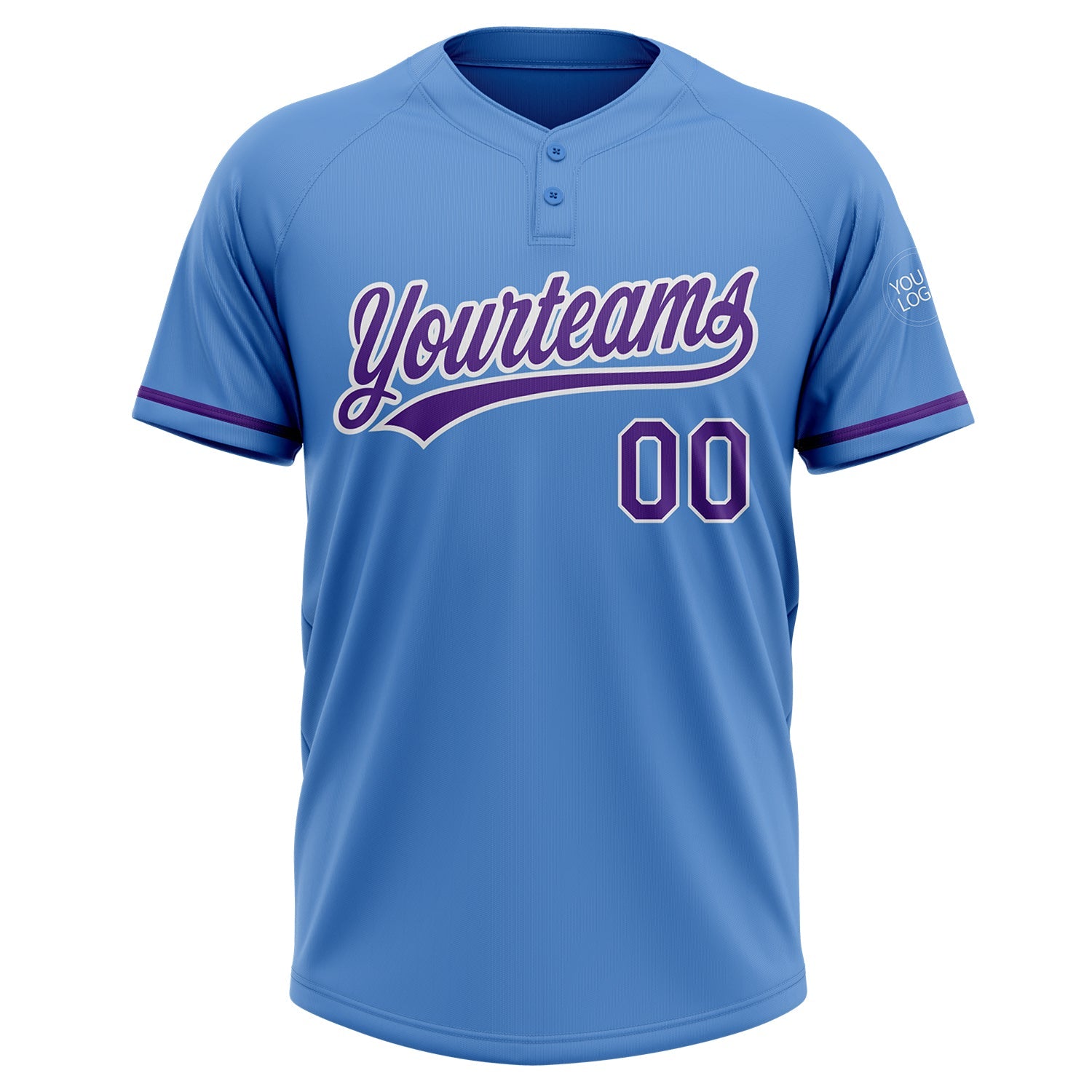 Custom Powder Blue Purple-White Two-Button Unisex Softball Jersey