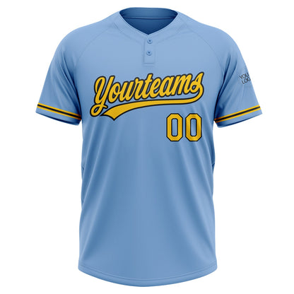 Custom Light Blue Yellow-Black Two-Button Unisex Softball Jersey