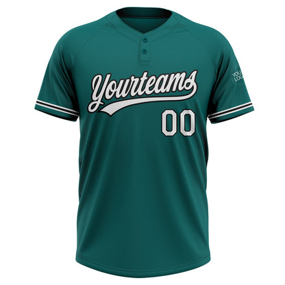 Custom Teal White-Black Two-Button Unisex Softball Jersey