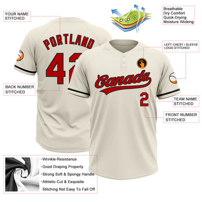 Custom Cream Red-Black Two-Button Unisex Softball Jersey