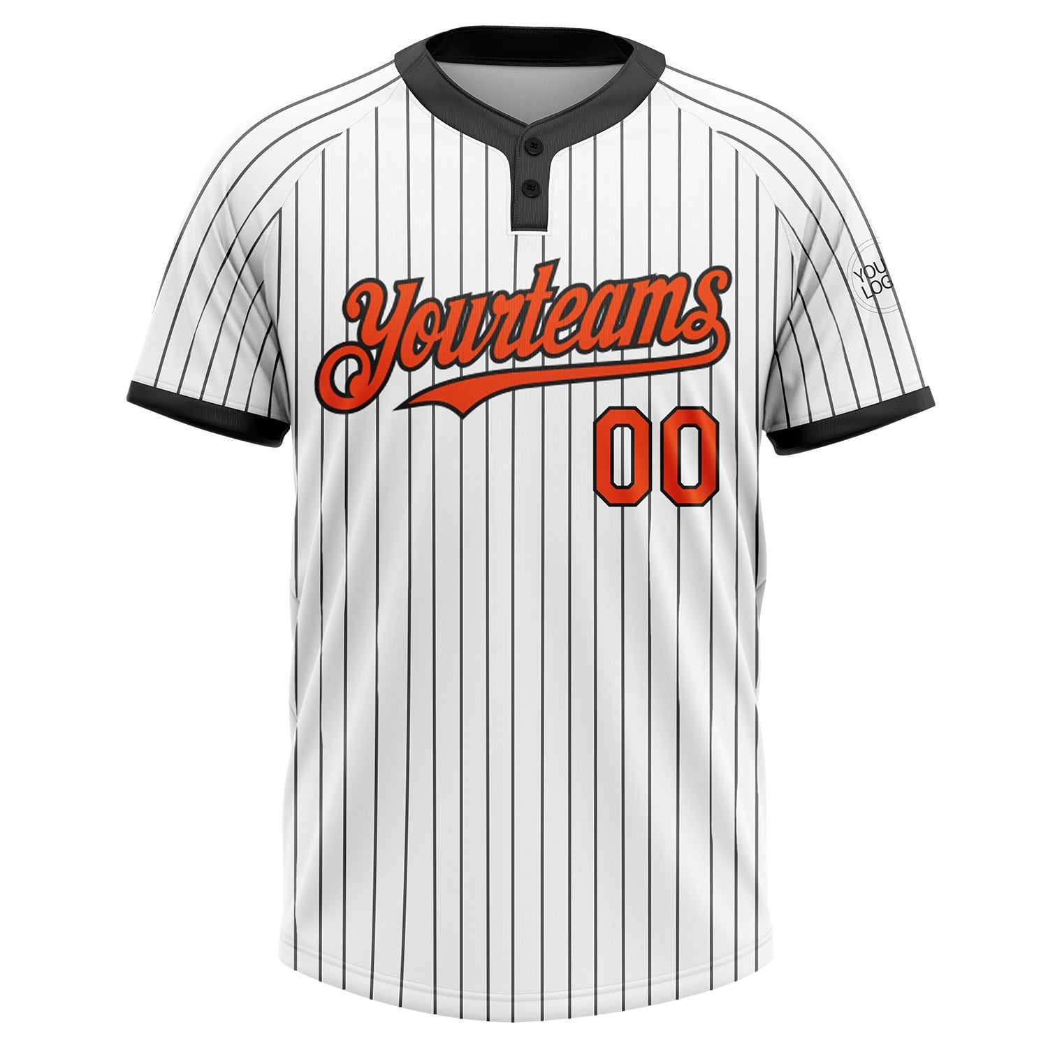 Custom White Black Pinstripe Orange Two-Button Unisex Softball Jersey