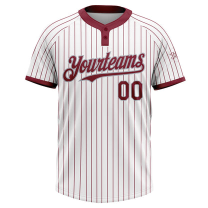 Custom White Crimosn Pinstripe Gray Two-Button Unisex Softball Jersey