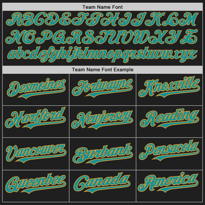 Custom Black Old Gold Pinstripe Teal Two-Button Unisex Softball Jersey