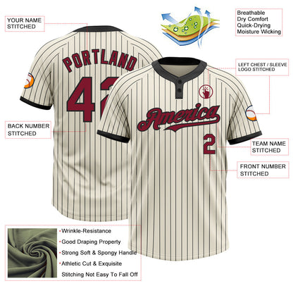 Custom Cream Black Pinstripe Crimson Two-Button Unisex Softball Jersey