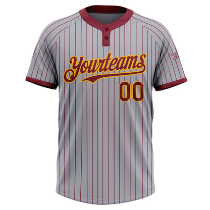 Custom Gray Crimson Pinstripe Gold Two-Button Unisex Softball Jersey