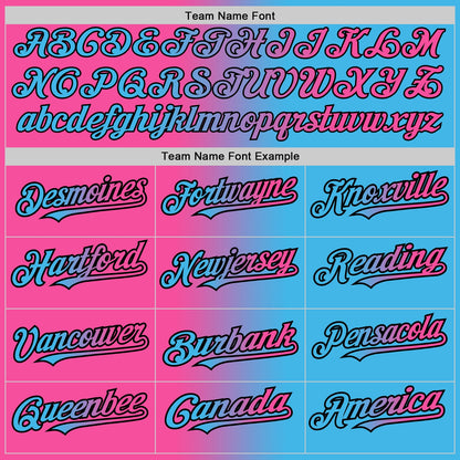 Custom Sky Blue Pink-Black Gradient Fashion Two-Button Unisex Softball Jersey