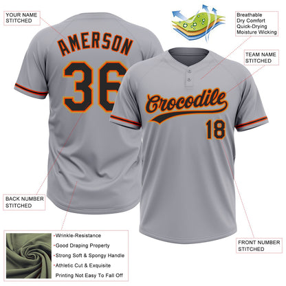 Custom Gray Black Orange-Old Gold Two-Button Unisex Softball Jersey