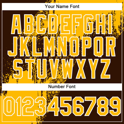 Custom Gold Brown-White 3D Pattern Abstract Brush Stroke Two-Button Unisex Softball Jersey