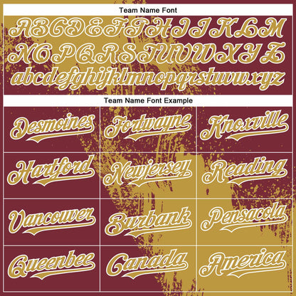 Custom Old Gold Burgundy-White 3D Pattern Abstract Brush Stroke Two-Button Unisex Softball Jersey