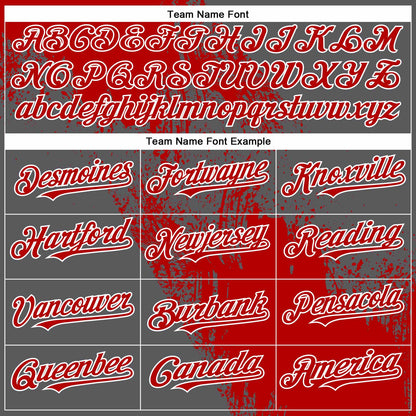 Custom Red Steel Gray-White 3D Pattern Abstract Brush Stroke Two-Button Unisex Softball Jersey