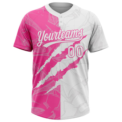 Custom Graffiti Pattern White-Pink 3D Scratch Two-Button Unisex Softball Jersey