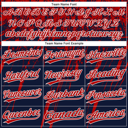 Custom Navy Red-White Distressed Scratch Brush Stroke Star Raglan Sleeves Two-Button Unisex Softball Jersey