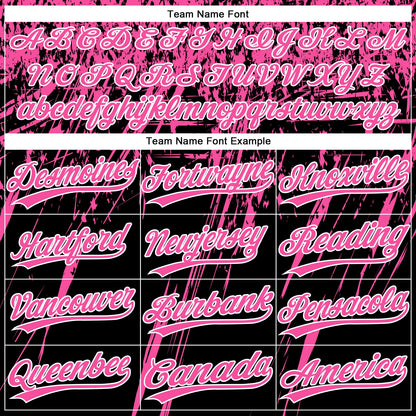 Custom Black Pink-White Distressed Scratch Brush Stroke Star Raglan Sleeves Two-Button Unisex Softball Jersey