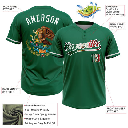 Custom Kelly Green Vintage Mexican Flag-White Mexico Two-Button Unisex Softball Jersey