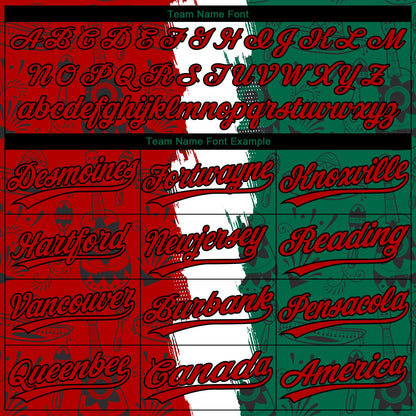 Custom Kelly Green Red Black-White Mexico Two-Button Unisex Softball Jersey