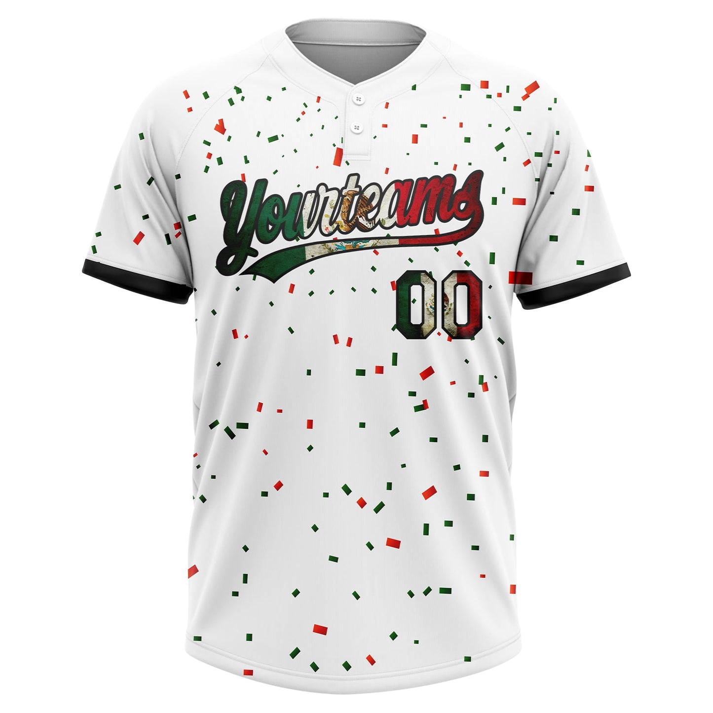 Custom White Vintage Mexican Flag Red-Black Mexico Two-Button Unisex Softball Jersey