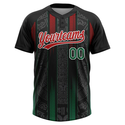 Custom Black Kelly Green Red-White Mexico Two-Button Unisex Softball Jersey