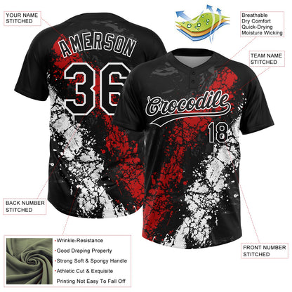 Custom Black Red-White Dripping Splatter Cracked Texture Two-Button Unisex Softball Jersey
