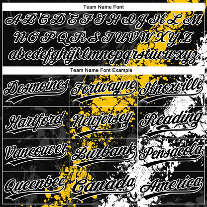 Custom Black Yellow-White Dripping Splatter Cracked Texture Two-Button Unisex Softball Jersey