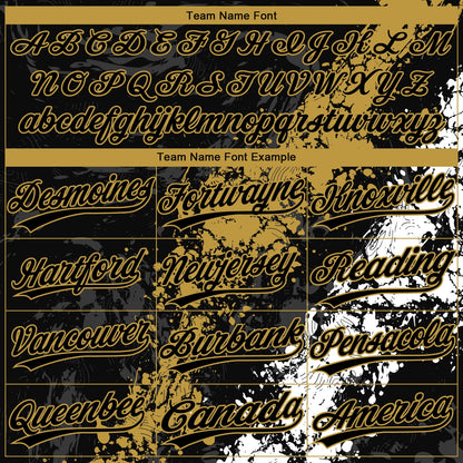 Custom Black Old Gold-White Dripping Splatter Cracked Texture Two-Button Unisex Softball Jersey
