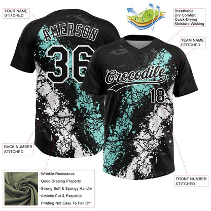 Custom Black Ice Blue-White Dripping Splatter Cracked Texture Two-Button Unisex Softball Jersey