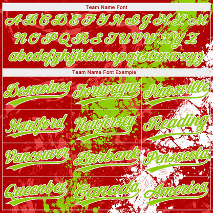 Custom Red Neon Green-White Dripping Splatter Cracked Texture Two-Button Unisex Softball Jersey