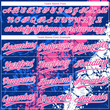 Custom Royal Pink-White Dripping Splatter Cracked Texture Two-Button Unisex Softball Jersey