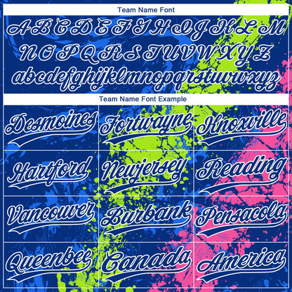 Custom Royal Neon Green Pink-White Dripping Splatter Cracked Texture Two-Button Unisex Softball Jersey