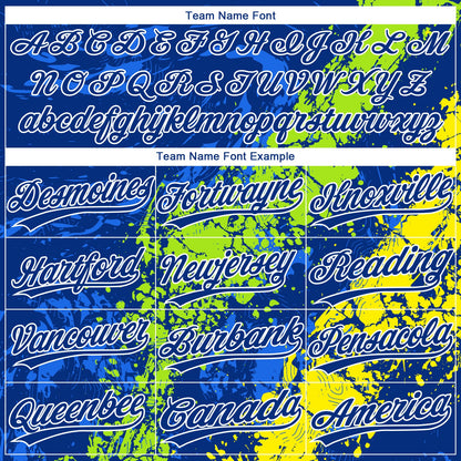 Custom Royal Neon Green Light Yellow-White Dripping Splatter Cracked Texture Two-Button Unisex Softball Jersey