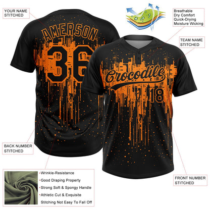 Custom Black Bay Orange Dripping Splatter Paint Two-Button Unisex Softball Jersey