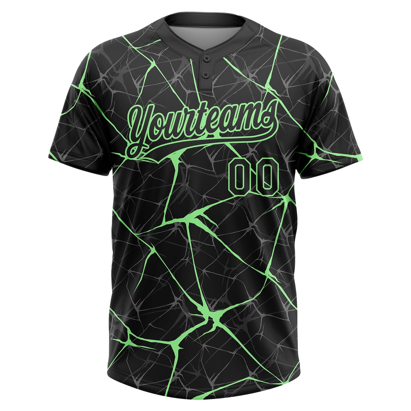 Custom Black Pea Green  Abstract Network Two-Button Unisex Softball Jersey