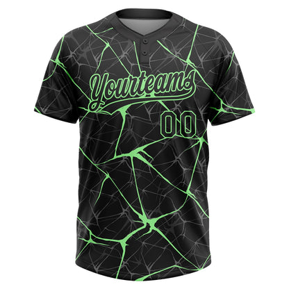 Custom Black Pea Green  Abstract Network Two-Button Unisex Softball Jersey