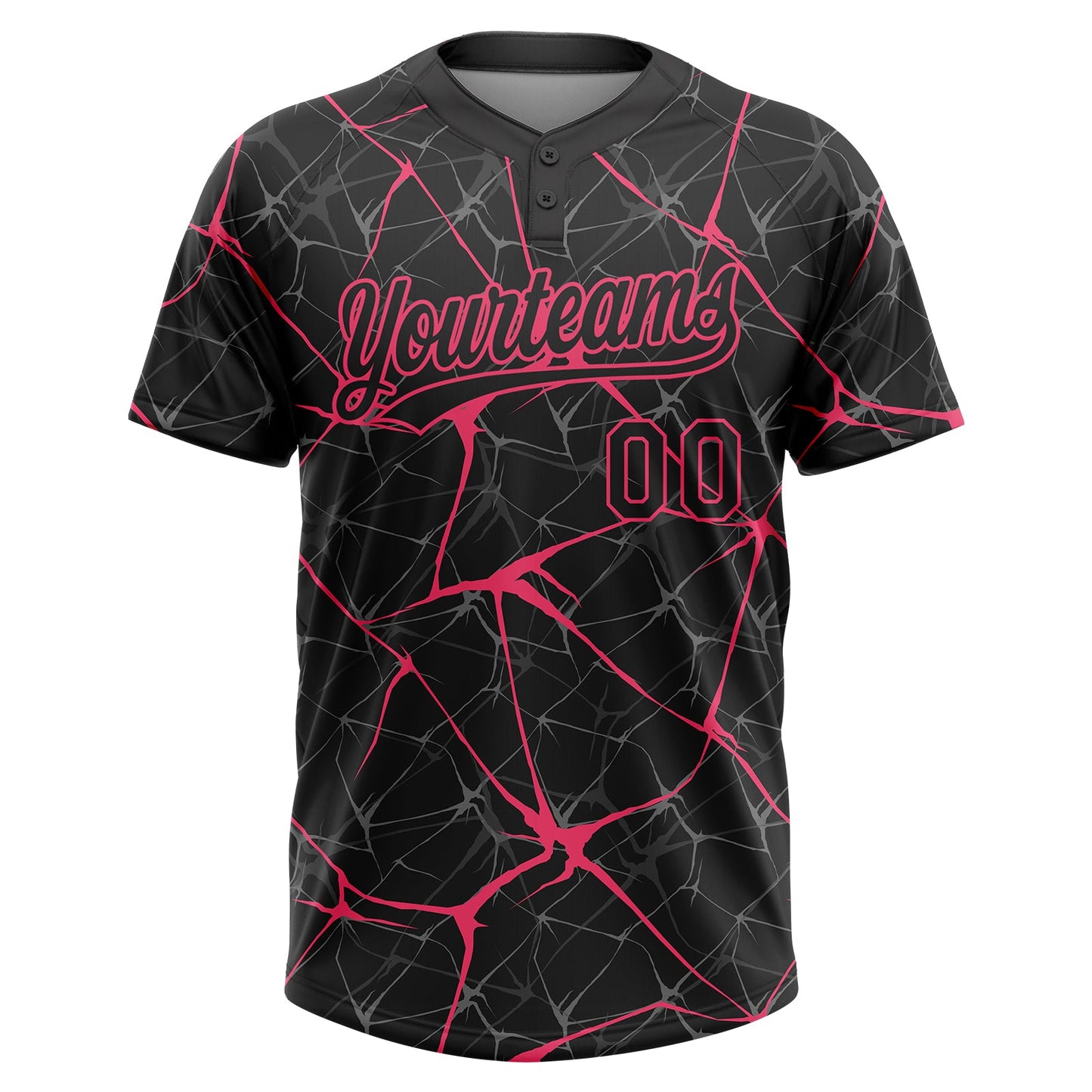 Custom Black Neon Pink  Abstract Network Two-Button Unisex Softball Jersey