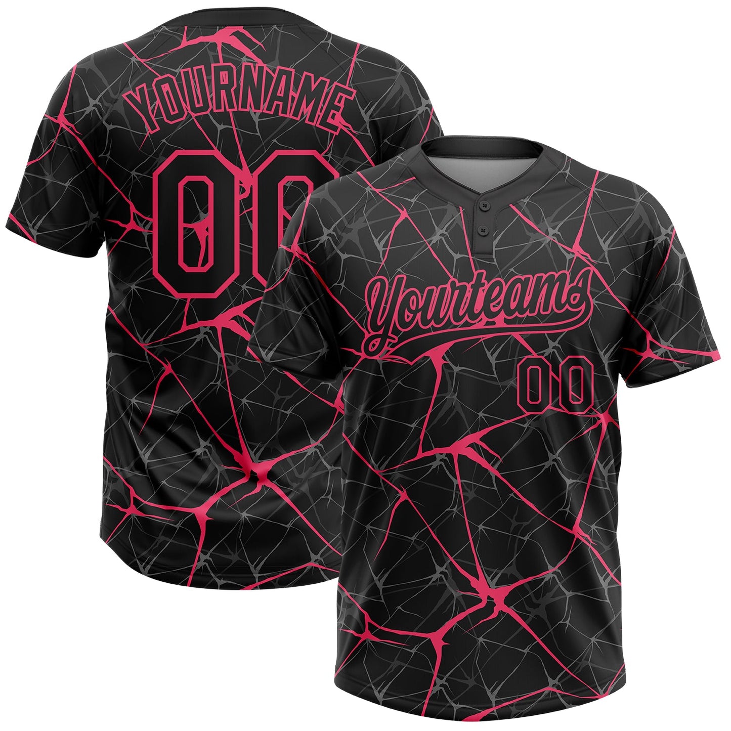 Custom Black Neon Pink  Abstract Network Two-Button Unisex Softball Jersey