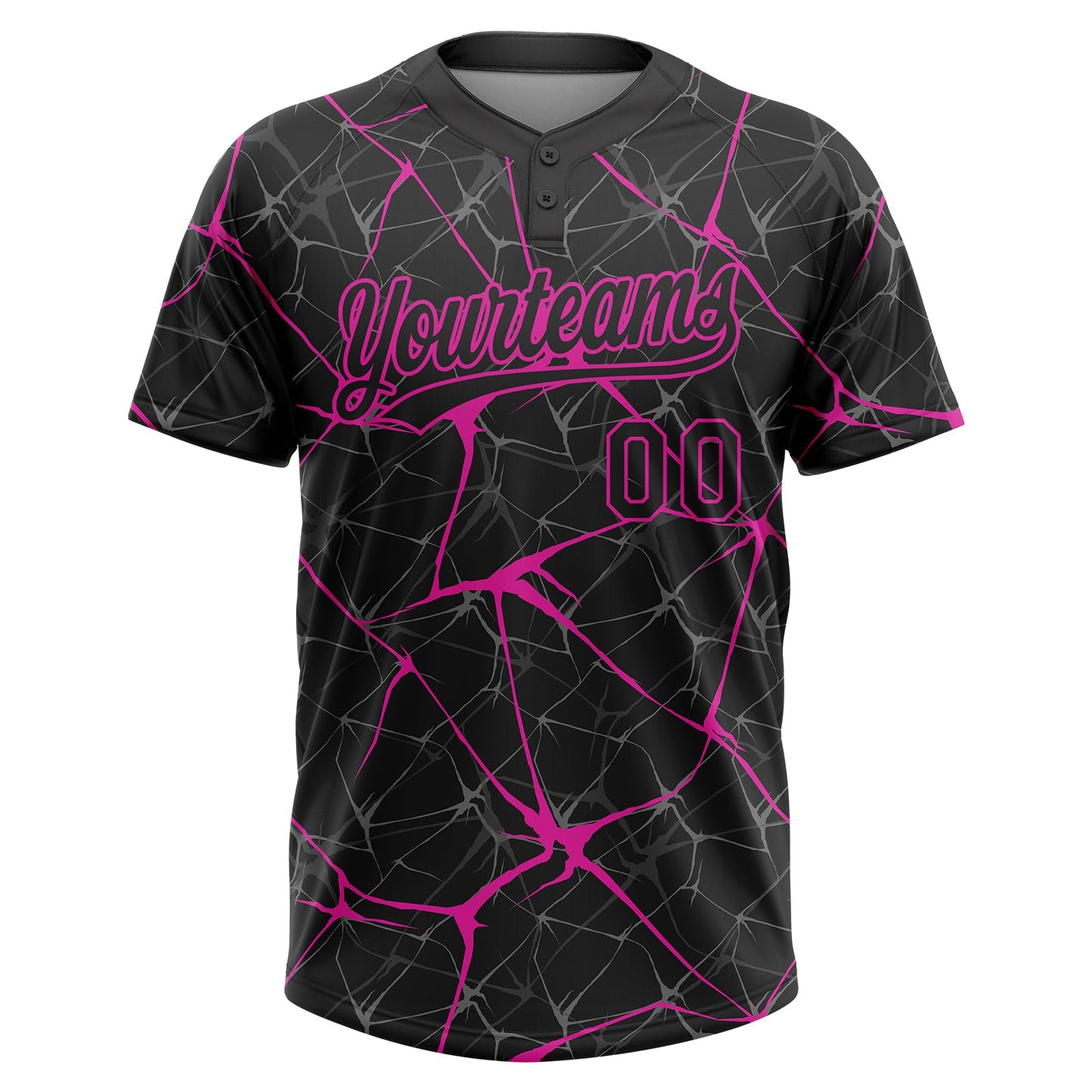 Custom Black Deep Pink  Abstract Network Two-Button Unisex Softball Jersey