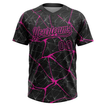 Custom Black Deep Pink  Abstract Network Two-Button Unisex Softball Jersey