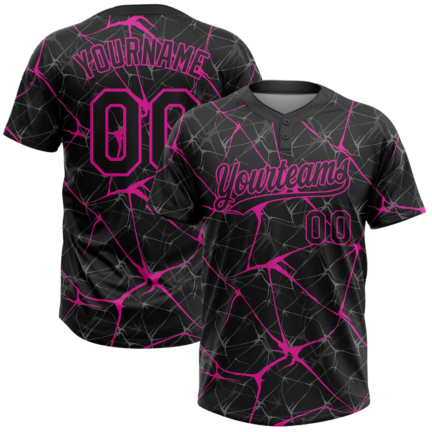 Custom Black Deep Pink  Abstract Network Two-Button Unisex Softball Jersey