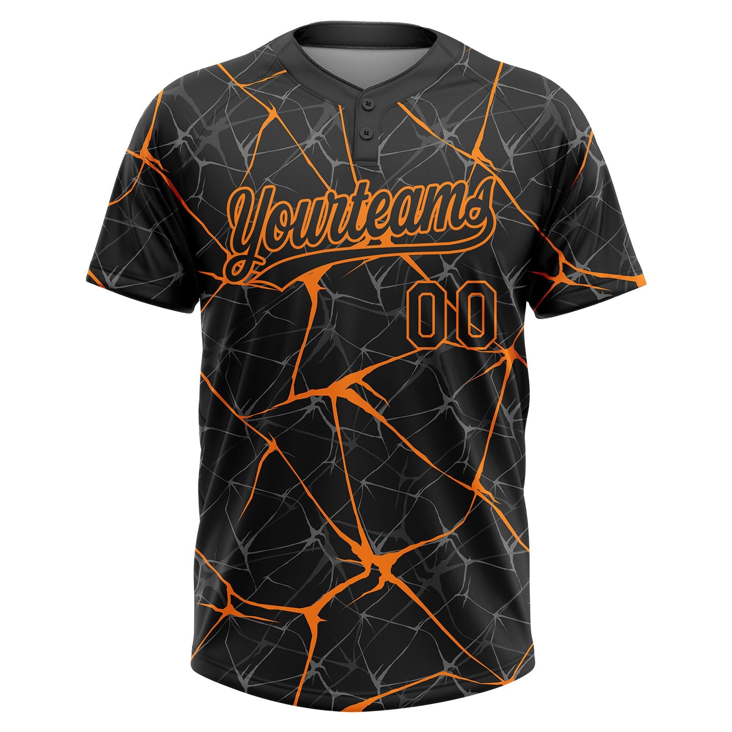 Custom Black Bay Orange  Abstract Network Two-Button Unisex Softball Jersey