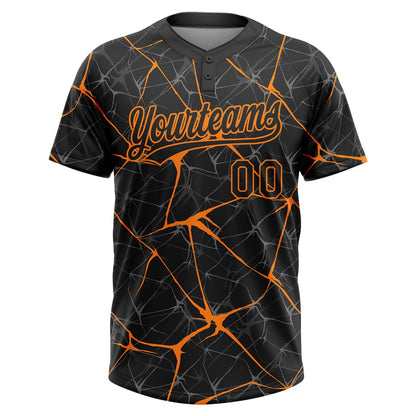 Custom Black Bay Orange  Abstract Network Two-Button Unisex Softball Jersey