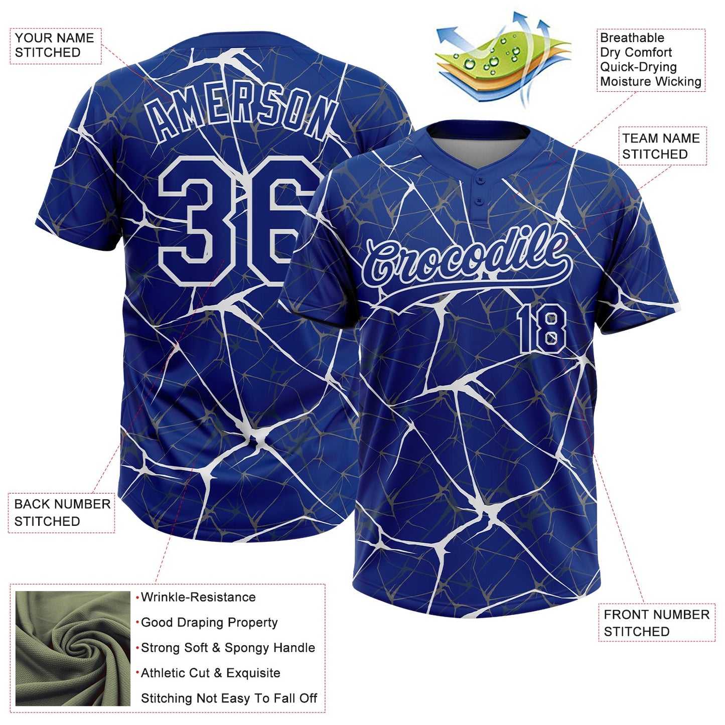 Custom Royal White  Abstract Network Two-Button Unisex Softball Jersey