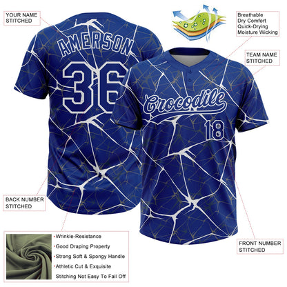 Custom Royal White  Abstract Network Two-Button Unisex Softball Jersey