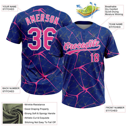 Custom Royal Pink-White  Abstract Network Two-Button Unisex Softball Jersey