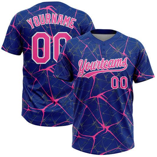 Custom Royal Pink-White  Abstract Network Two-Button Unisex Softball Jersey
